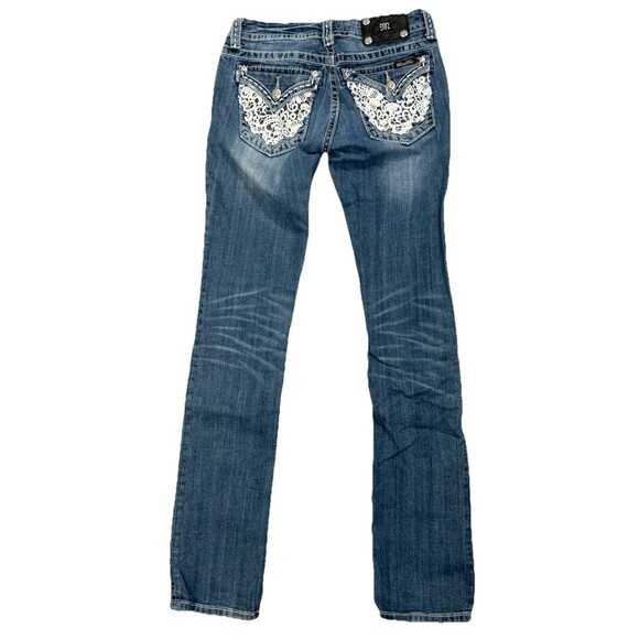 Miss Me Jeans 27 Low‎ Rise Straight Western Cowgirl Lace Flap Pocket Y2K Denim - Picture 3 of 8